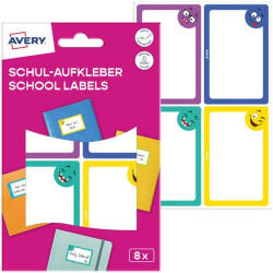 AVERY Füzetcímke, 68x46 mm, kézzel írható, AVERY ZWECKFORM, vicces, 8 címke/csomag (SCHOOL8S) - tonerpiac