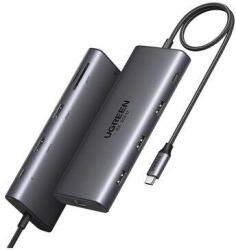 UGREEN Hub USB-C Revodok Pro 210 CM639, 1 x USB-A 3.0 - 2 x USB-A - 2 x USB-C - 2 x HDMI - 1 x RJ45 - 1 x SD - 1 x microSD, Gri (UGR5684)