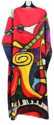 SHOPIKA Rochie de plaja lunga tip poncho din matase cu reproducere colorata intens a lui Picasso Talie unica