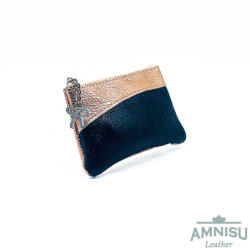 Amnisu Rosegold - fekete mintás ívelt egy cipzáras bőr kulcstartó C2014-8020