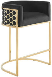 Invicta interior Scaun de bar ELEGANCE din catifea neagra cu cadru din otel inoxidabil auriu (47502)