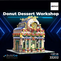 BaKa 33202 Donut Dessert Workshop moduláris épület építőkocka készlet 2657 db-os készlet, részletgazdag cukrászda modell