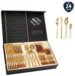 MACVI Macvi® 24 részes rozsdamentes acél evőeszközkészlet, 6 x kés, 6 x kanál, 6 x villa, 6 x teáskanál, 40 x 25, 5 x 5, 5 cm, arany (MCV-01785)