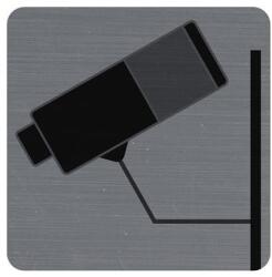 EXACOMPTA Információs tábla, öntapadó, 7, 5x7, 5 cm, alumíniumhatású, EXACOMPTA, "Kamerával megfigyelt terület (EX67180E) - primatinta