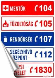  Információs matrica, 25x17, 5 cm, "Segélyhívószámok (LUIN105) - primatinta