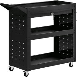 HomCom Cărucior pentru scule cu roți blocabile, cărucior mobil de atelier cu 3 niveluri, sertar și plăci perforate, Negru | Aosom Romania (B20-130V00BK)