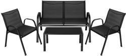 Brius Set mobilier gradina 4 piese, masa cu sticla securizata, 2 scaune si canapea, cadru metalic, negru (GF-0106)