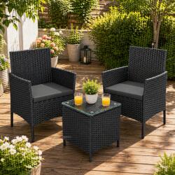 Brius Set mobilier gradina cu 2 locuri, 2 scaune si masa cu sticla, ratan PE, negru si gri (EZ-GGF003BZ03)
