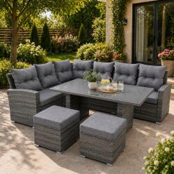 Brius Set mobilier gradina coltar 4 piese, canapea, masa si 2 tabureti, ratan PE, 182x68x68 cm, gri (ABI-3453)