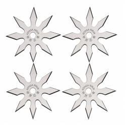 Depox Set patru stele de aruncat, 8 colturi, otel inoxidabil, 10 cm, argintiu (0539)