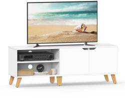 VASAGLE TV szekrény, 2 ajtóval, polcokkal, fehér 140x40x45cm