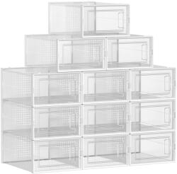 SONGMICS Nagy méretű cipőtároló doboz, műanyag tároló 12db, átlátszó 33x23x14cm