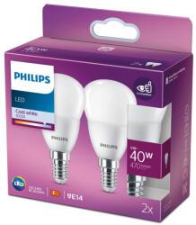 Philips 2x LED izzó Globe E14 P45 4, 9W = 40W 470lm 4000K semleges PHILIPS (8719514310155)
