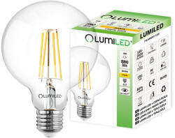 Lumileds LED dekoratív gömbizzó E27 G95 8W = 65W 880lm 3000K 360°-os izzószál (LUMLEDL0208)