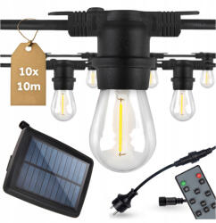 Masterled Napelemes LED girland fényfüzér 10LED 100lm 3000K Melegfényű kerek IP44 10m Masterled (LVTSOL0526)