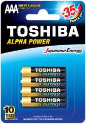 Toshiba ALPHA POWER LR03 AAA 1, 5 V alkáli elemek buborékcsomagolás 4 darab (TOSBAT0010)