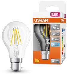 OSRAM LED izzó A60 B22d 4W = 40W 470lm 4000K Semleges 300° Retrofit Filament CLASSIC Osram (4058075592636)