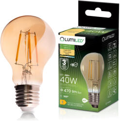 Lumiled LED izzó E27 A60 4W 470LM = 40W 2000K Meleg 360° Izzószálas borostyánszínű LUMILED (LUMLEDL1020)