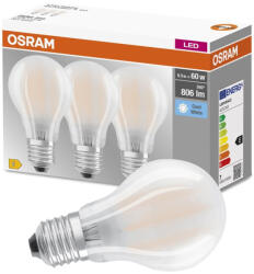 OSRAM 3PAK LED izzó E27 A60 6, 5W = 60W 806lm 4000K semleges 300°-os izzószál OSRAM ALAP (4058075592452)