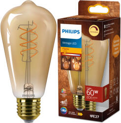 Philips LED izzó E27 Edison ST64 7.3W = 60W 806lm 2200K Meleg CRI90 300° IZZÓFŰSZERES Vintage Amber Szabályozható Dekoratív Philips (8721103049131)