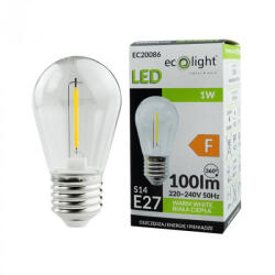 ECOLight Edison LED izzó S14 E27 1W 60lm 2700K Meleg izzószálas Ecolight (ECOLED2712)