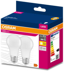 OSRAM 2db LED izzó E27 A60 8.5W = 60W 806lm 3000K 200° OSRAM ÉRTÉK (4058075628984)