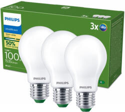 Philips 3x LED izzó E27 A60 7.3W = 100W 1535lm 210lm/W Meleg 2700K 300° A OSZTÁLYÚ UltraEfficient Philips (8721103134790)