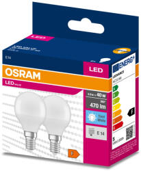 OSRAM 2db LED izzó E14 P45 4, 9W = 40W 470lm 4000K Semleges 200° OSRAM ÉRTÉK (4058075479234)
