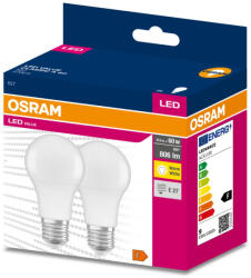 OSRAM 2db LED izzó E27 A60 8.5W = 60W 806lm 2700K 200° OSRAM (4058075721456)
