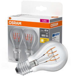 OSRAM 2x Dekoratív LED izzó E27 A60 5.9W = 48W 600lm 2700K Meleg 320° Izzószálas OSRAM (4058075779983)