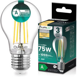 Lumileds LED izzó E27 A60 4, 9W 1055lm = 75W 2700K meleg fehér 360° Filament A osztály LUMILED (LUMLEDJ0316)