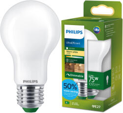 Philips LED izzó E27 A60 5, 2 W = 75 W 1095 lm 212 lm/W 2700 K Meleg 300° Tejes A OSZTÁLYÚ Szabályozható UltraEfficient Philips (8721103051998)