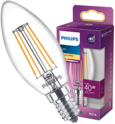 Philips LED izzó E14 B35 4.3W = 40W 470lm 2700K meleg izzószál PHILIPS (8718699763077)