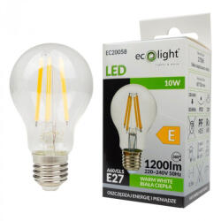 ECOLight LED izzó A60 E27 10W 1200lm 2700K Meleg színhőmérsékletű FILAMENT Ecolight (ECOLED2726)