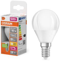 OSRAM LED izzó P45 gömb alakú E14 4.9W = 40W 470lm 2700K Meleg 200° Szabályozható SUPERSTAR Osram (4058075430938)