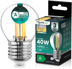 Lumileds LED izzó E27 gömb alakú P45 2.2W 470lm = 40W 2700K 360° Meleg izzószálas A osztályú LUMILED (LUMLEDH0352)