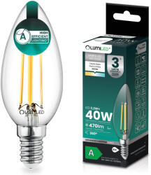 Lumileds LED izzó E14 gyertya B35 2.2W 470lm = 40W 4000K semleges 360° izzószálas A osztályú LUMILED (LUMLEDG0614)