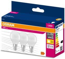OSRAM 3db LED izzó Gömb E14 P45 4.9W = 40W 470lm 3000K 200° OSRAM (4058075627222)