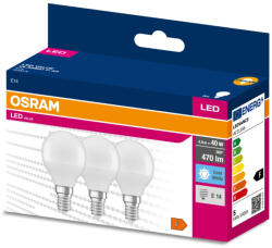 OSRAM 3db LED izzó Gömb E14 P45 4.9W = 40W 470lm 4000K Semleges 200° OSRAM ÉRTÉK (4058075476219)