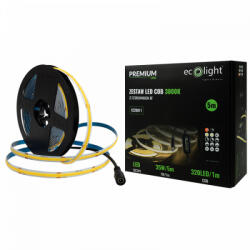 ECOLight LED szalag COB 7W/m 630lm/m 320LED/m 24V 3000K Melegfényű IP20 5m-es tekercs + tápegység + Ecolight távirányító (ECOTAS4160)