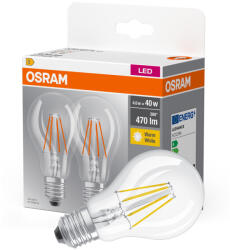 OSRAM 2x LED izzó E27 A60 4W = 40W 470lm 2700K meleg 300° OSRAM izzószál (4099854090202)