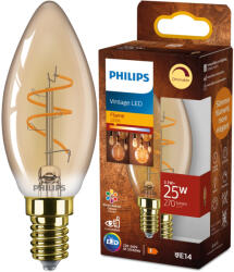 Philips LED izzó E14 gyertya B35 3.1W = 25W 270lm 2200K Meleg CRI90 300° IZZÓFŰSZERES Vintage borostyánszínű, szabályozható dekoratív Philips (8721103048950)
