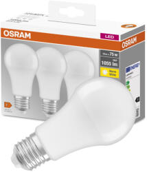 OSRAM 3db LED izzó E27 A60 10W = 75W 1055lm 2700K 200° OSRAM (4058075819436)