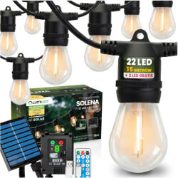 Lumileds Napelemes kerti girland 22x LED dekoratív izzók 15m 2700K Meleg fehér + SOLENA LUMILED távirányító (LUMSOL0225)