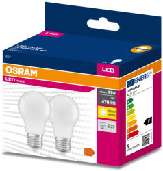 OSRAM 2PAK LED izzó E27 A60 4, 9W = 40W 470lm 3000K meleg 200° OSRAM ÉRTÉK (4058075628847)