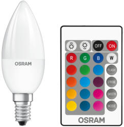 OSRAM E14 B35 LED izzó 4, 5W = 25W 250lm RGBW 180° OSRAM Star + TÁVIRÁNYÍTÓ (4058075430778)
