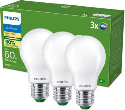 Philips 3x LED izzó E27 A60 4W = 60W 840lm 210lm/W 2700K Meleg 300° Tejes A OSZTÁLYÚ Ultrahatékony Philips (8720169283909)