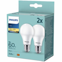 Philips 2PAK LED izzó E27 A60 8W = 60W 806lm 2700K Meleg PHILIPS (8720169193918)
