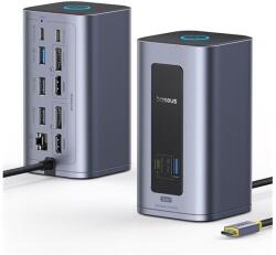 Baseus NOMOS NU1 AIR 12in1 hálózati elosztó 2 HDMI+RJ45+4 USB+2 Type-C aljzat 100W, wireless, SZÜRKE (B0114400)