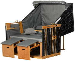 AOSOM Kétszemélyes strandszék rattan heverő dönthető háttámlával szürke 118x79x160 cm kerti kuckó strandfotel